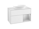 Villeroy und Boch Finion Waschtischunterschrank FA21GJGF 100cm, Abdeckplatte white matt, Regale Light grey matt lacquer, Glossy white lacquer