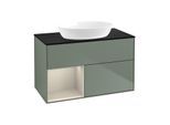 Villeroy und Boch Finion Waschtischunterschrank GA12HHGM 100cm, Abdeckplatte black matt, Emotion, Regale sand matt lacquer, Olive Matt Lacquer