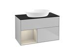 Villeroy und Boch Finion Waschtischunterschrank GA12HHGJ 100cm, Abdeckplatte black matt, Emotion, Regale sand matt lacquer, Light grey matt
