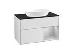 Villeroy und Boch Finion Waschtischunterschrank FA22GJMT 100cm, Abdeckplatte black matt, Regale Light grey matt lacquer, White matt lacquer