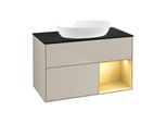 Villeroy und Boch Finion Waschtischunterschrank FA22HFHH 100cm, Abdeckplatte black matt, Regale Gold matt lacquer, Sand Matt Lacquer