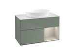 Villeroy und Boch Finion Waschtischunterschrank GA21HHGM 100cm, Abdeckplatte white matt, Emotion, Regale sand matt lacquer, Olive Matt Lacquer