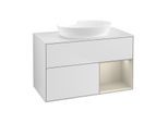 Villeroy und Boch Finion Waschtischunterschrank FA21HHMT 100cm, Abdeckplatte white matt, Regale sand matt lacquer, White matt lacquer