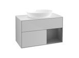 Villeroy und Boch Finion Waschtischunterschrank FA21GKGJ 100cm, Abdeckplatte white matt, Regale Anthracite matt lacquer, Light grey matt