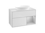 Villeroy und Boch Finion Waschtischunterschrank FA21GJMT 100cm, Abdeckplatte white matt, Regale Light grey matt lacquer, White matt lacquer