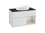 Villeroy und Boch Finion Waschtischunterschrank GA22HHMT 100cm, Abdeckplatte black matt, Emotion, Regale sand matt lacquer, White matt lacquer