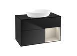 Villeroy und Boch Finion Waschtischunterschrank GA22HHPD 100cm, Abdeckplatte black matt, Emotion, Regale sand matt lacquer, Black matt lacquer