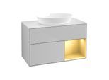 Villeroy und Boch Finion Waschtischunterschrank FA21HFGJ 100cm, Abdeckplatte white matt, Regale Gold matt lacquer, Light grey matt