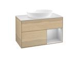 Villeroy und Boch Finion Waschtischunterschrank FA21GJPC 100cm, Abdeckplatte white matt, Regale Light grey matt lacquer, Oak Veneer