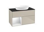 Villeroy und Boch Finion Waschtischunterschrank GA12MTHH 100cm, Abdeckplatte black matt, Emotion, Regale White matt lacquer, Sand Matt Lacquer