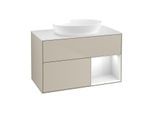 Villeroy und Boch Finion Waschtischunterschrank GA21GFHH 100cm, Abdeckplatte white matt, Emotion, Regale Glossy white lacquer, Sand Matt Lacquer