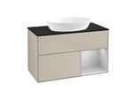 Villeroy und Boch Finion Waschtischunterschrank GA22GJHH 100cm, Abdeckplatte black matt, Emotion, Regale Light grey matt lacquer, Sand Matt Lacquer