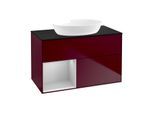 Villeroy und Boch Finion Waschtischunterschrank GA12GJHB 100cm, Abdeckplatte black matt, Emotion, Regale Light grey matt lacquer, Peony Matt