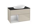 Villeroy und Boch Finion Waschtischunterschrank GA12GJHH 100cm, Abdeckplatte black matt, Emotion, Regale Light grey matt lacquer, Sand Matt Lacquer