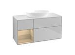 Villeroy und Boch Finion Waschtischunterschrank FA61PCGJ 120cm, Abdeckplatte white matt, Regale Oak Veneer, Light grey matt