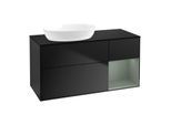 Villeroy und Boch Finion Waschtischunterschrank GA52GMPD 120cm, Abdeckplatte black matt, Emotion, Regale Olive matt lacquer, Black matt lacquer