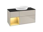 Villeroy und Boch Finion Waschtischunterschrank FA62HFHH 120cm, Abdeckplatte black matt, Regale Gold matt lacquer, Sand Matt Lacquer