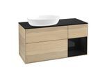 Villeroy und Boch Finion Waschtischunterschrank GA52PHPC 120cm, Abdeckplatte black matt, Emotion, Regale Glossy black lacquer, Oak Veneer