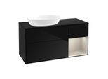 Villeroy und Boch Finion Waschtischunterschrank GA52HHPH 120cm, Abdeckplatte black matt, Emotion, Regale sand matt lacquer, Glossy Black Lacquer