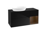 Villeroy und Boch Finion Waschtischunterschrank GA52GNPH 120cm, Abdeckplatte black matt, Emotion, Regale Walnut Veneer, Glossy Black Lacquer