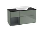 Villeroy und Boch Finion Waschtischunterschrank FA62HGGM 120cm, Abdeckplatte black matt, Regale Midnight matt lacquer, Olive Matt Lacquer