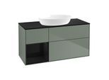 Villeroy und Boch Finion Waschtischunterschrank FA62PHGM 120cm, Abdeckplatte black matt, Regale Glossy black lacquer, Olive Matt Lacquer
