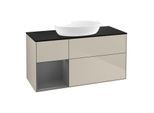 Villeroy und Boch Finion Waschtischunterschrank FA62GKHH 120cm, Abdeckplatte black matt, Regale Anthracite matt lacquer, Sand Matt Lacquer
