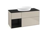 Villeroy und Boch Finion Waschtischunterschrank FA62PHHH 120cm, Abdeckplatte black matt, Regale Glossy black lacquer, Sand Matt Lacquer