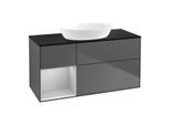 Villeroy und Boch Finion Waschtischunterschrank FA62GJGK 120cm, Abdeckplatte black matt, Regale Light grey matt lacquer, Anthracite matt