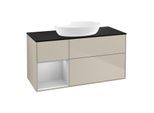 Villeroy und Boch Finion Waschtischunterschrank GA62GJHH 120cm, Abdeckplatte black matt, Emotion, Regale Light grey matt lacquer, Sand Matt Lacquer