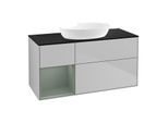 Villeroy und Boch Finion Waschtischunterschrank FA62GMGJ 120cm, Abdeckplatte black matt, Regale Olive matt lacquer, Light grey matt