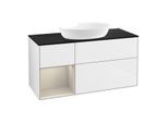 Villeroy und Boch Finion Waschtischunterschrank FA62HHGF 120cm, Abdeckplatte black matt, Regale sand matt lacquer, Glossy white lacquer