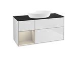 Villeroy und Boch Finion Waschtischunterschrank FA62HHMT 120cm, Abdeckplatte black matt, Regale sand matt lacquer, White matt lacquer