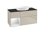 Villeroy und Boch Finion Waschtischunterschrank FA62MTHH 120cm, Abdeckplatte black matt, Regale White matt lacquer, Sand Matt Lacquer