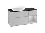 Villeroy und Boch Finion Waschtischunterschrank GA52GJGJ 120cm, Abdeckplatte black matt, Emotion, Regale Light grey matt lacquer, Light grey matt