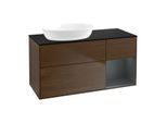 Villeroy und Boch Finion Waschtischunterschrank GA52HGGN 120cm, Abdeckplatte black matt, Emotion, Regale Midnight matt lacquer, Walnut veneer
