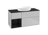 Villeroy und Boch Finion Waschtischunterschrank FA62PHGJ 120cm, Abdeckplatte black matt, Regale Glossy black lacquer, Light grey matt