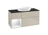 Villeroy und Boch Finion Waschtischunterschrank GA62GFHH 120cm, Abdeckplatte black matt, Emotion, Regale Glossy white lacquer, Sand Matt Lacquer