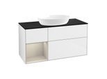 Villeroy und Boch Finion Waschtischunterschrank GA62HHGF 120cm, Abdeckplatte black matt, Emotion, Regale sand matt lacquer, Glossy white lacquer
