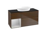 Villeroy und Boch Finion Waschtischunterschrank GA62GJGN 120cm, Abdeckplatte black matt, Emotion, Regale Light grey matt lacquer, Walnut veneer
