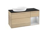 Villeroy und Boch Finion Waschtischunterschrank GA52GJPC 120cm, Abdeckplatte black matt, Emotion, Regale Light grey matt lacquer, Oak Veneer