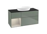 Villeroy und Boch Finion Waschtischunterschrank GA62HHGM 120cm, Abdeckplatte black matt, Emotion, Regale sand matt lacquer, Olive Matt Lacquer