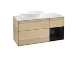 Villeroy und Boch Finion Waschtischunterschrank FA51PHPC 120cm, Abdeckplatte white matt, Regale Glossy black lacquer, Oak Veneer
