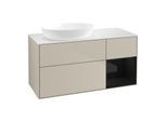 Villeroy und Boch Finion Waschtischunterschrank FA51PHHH 120cm, Abdeckplatte white matt, Regale Glossy black lacquer, Sand Matt Lacquer