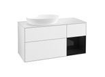 Villeroy und Boch Finion Waschtischunterschrank FA51PHGF 120cm, Abdeckplatte white matt, Regale Glossy black lacquer, Glossy white lacquer