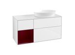 Villeroy und Boch Finion Waschtischunterschrank FA41HBGF 120cm, Abdeckplatte white matt, Regale Peony matt lacquer, Glossy white lacquer