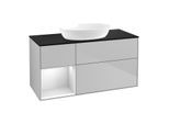 Villeroy und Boch Finion Waschtischunterschrank GA62MTGJ 120cm, Abdeckplatte black matt, Emotion, Regale White matt lacquer, Light grey matt