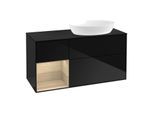 Villeroy und Boch Finion Waschtischunterschrank FA42PCPH 120cm, Abdeckplatte black matt, Regale Oak Veneer, Glossy Black Lacquer