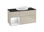 Villeroy und Boch Finion Waschtischunterschrank GA62MTHH 120cm, Abdeckplatte black matt, Emotion, Regale White matt lacquer, Sand Matt Lacquer