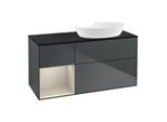Villeroy und Boch Finion Waschtischunterschrank FA42HHHG 120cm, Abdeckplatte black matt, Regale sand matt lacquer, Midnight Blue Matt Lacquer